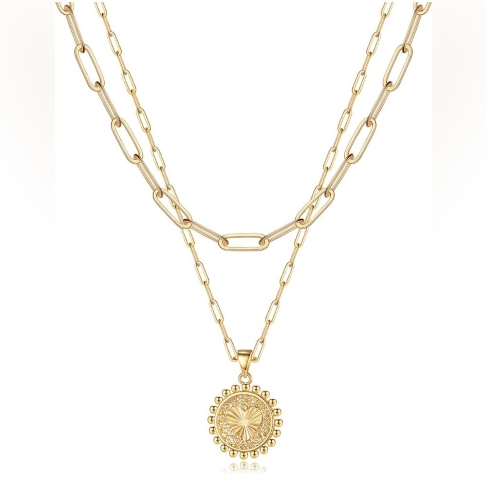 Women’s Necklace 14K Gold Plated Pendant Necklace Multilayer Choker for Women